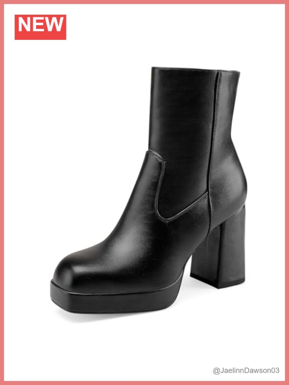 Women's Platform Chunky Heel Ankle Boots PU Leather Square Toe Side Zipper